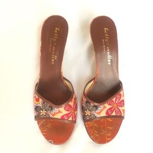 Bettye Muller Vintage Silk Print Mules Size 11